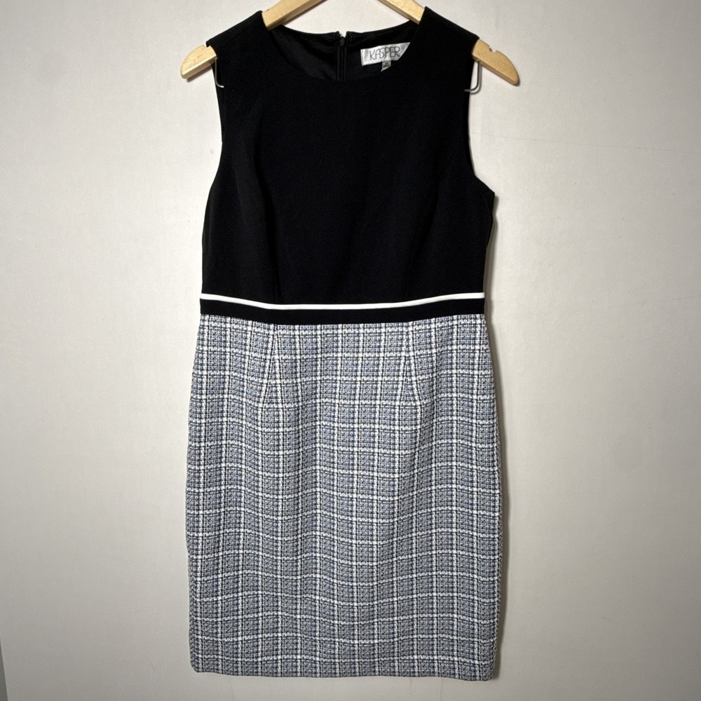 Kasper Womens 6 Petite Piping Sheath Dress Crew Neck Sleeveless Interview Outfit